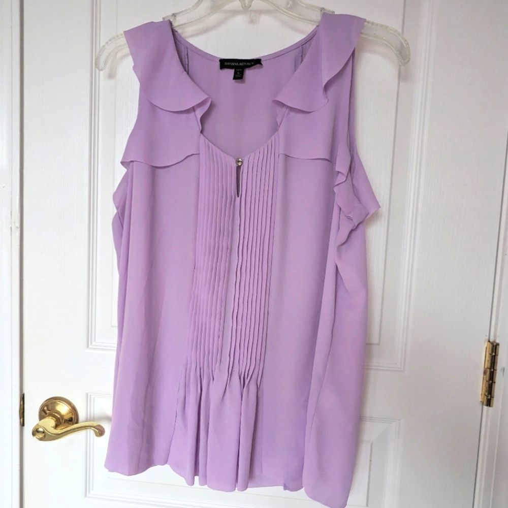 Banana Republic Purple Pleated Ruffled Blouse
